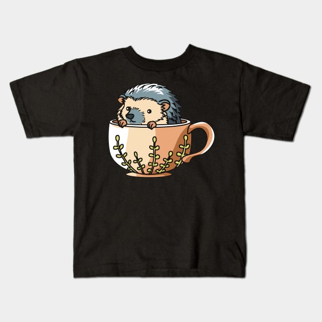 A cute hedgehog in a cup Kids T-Shirt by theanimaldude